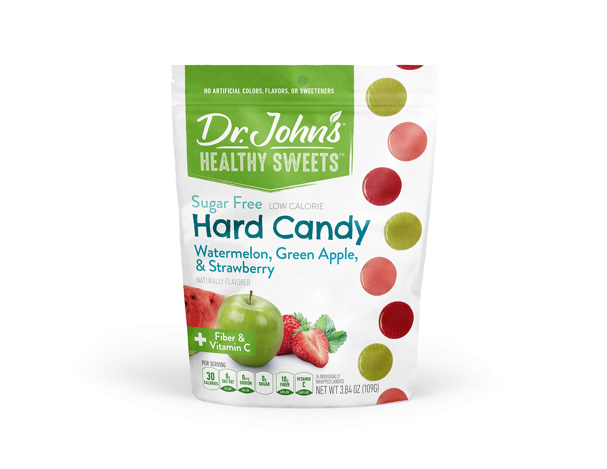 Book Cover Dr. John's Healthy Sweets Sugar-Free Fruit Hard Candy: Strawberry, Watermelon, and Green Apple - with Xylitol (24 count, 3.84 OZ)