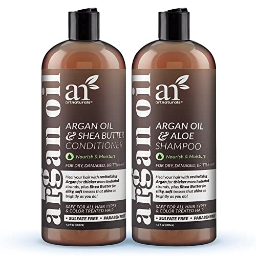 Book Cover artnaturals Organic Moroccan Argan Oil Shampoo and Conditioner Set - (2 x 12 Fl Oz / 355ml) - Sulfate Free - Volumizing & Moisturizing - Gentle on Curly & Color Treated Hair - Infused with Keratin
