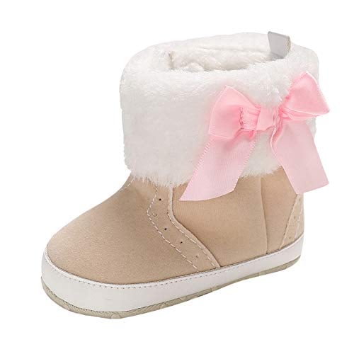 Book Cover Kasien Baby Shoes, Baby Girl Soft Booties Bow Pure Color High Gang Snow Boots Toddler Warm Shoes