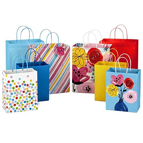 Book Cover Hallmark Gift Bags Assortment, Floral, Stripes, Polka Dots, Solids (Pack of 8: 4 Large 13