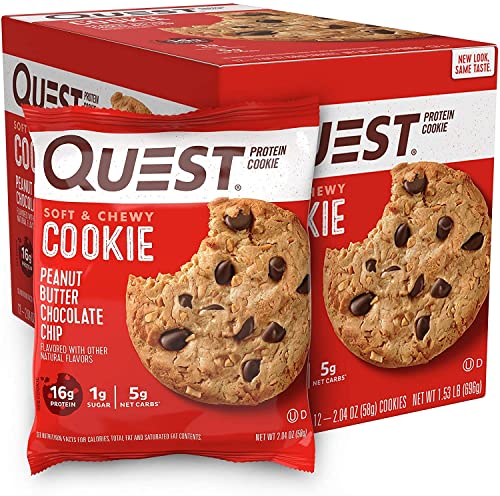 Book Cover Quest Nutrition Peanut Butter Chocolate Chip High Protein Cookie, Keto Friendly, Low Carb, 24.5 Oz, 12 count (Pack of 1)