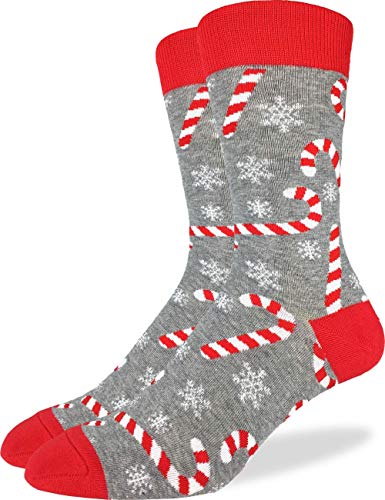 Book Cover Good Luck Sock Men's Candy Cane Christmas Socks - Grey, Adult Shoe Size 7-12
