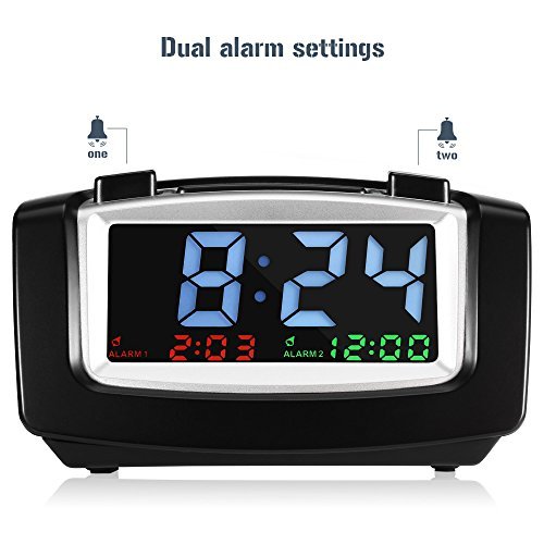 Book Cover INLIFE Digital Alarm Clock Easy Use Clock Snooze Clock with USB Large LCD Display with Dimmer, Night Light Clock Battery Backup for Heavrysleeper, Traveller and Children