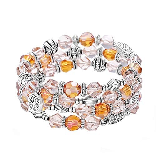 Book Cover EImejor Tree of Life Citrine Crystal Bracelet - Exquisite 3 Wrap Bead Crystal Strand Layering Bangle Bracelets for Women and Girls, Birthday，Mother's Day，Best Friends Best Gifts