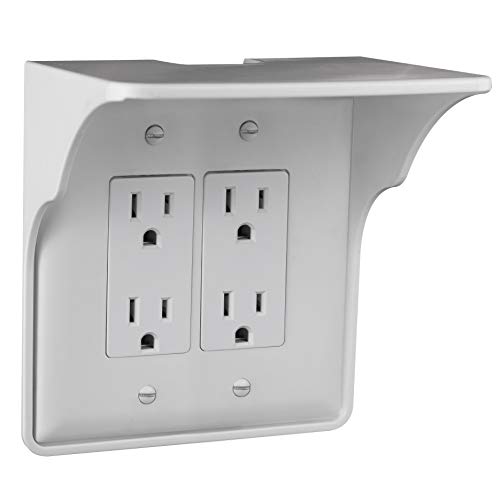 Book Cover Storage Theory | Double Outlet Power Perch | Ultimate Outlet Shelf | Easy Installation, No Additional Hardware Required | Holds Up to 10lbs | White Color | 2 Pack