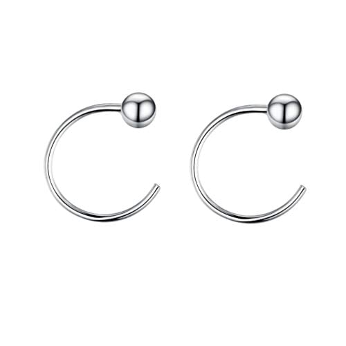 Book Cover 3mm Ball Half Small Piercing Hoop Studs Earrings for Cartilage Women Girls Sensitive Ears Sterling Silver Cuff Wrap Minimalist Huggie Hoops Nose Ring Hypoallergenic Gifts