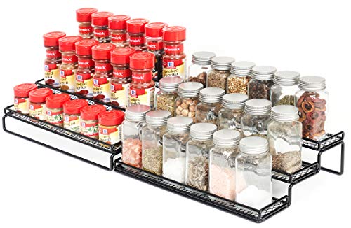 Book Cover GONGSHI Spice Rack Organizer for Cabinet, Pantry and Countertop, 3 Tier Expandable Seasoning Shelf, Black