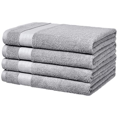 Book Cover Amazon Basics Performance Bath Towels, Set of 4, Soft Silver