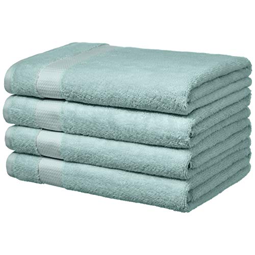 Book Cover Amazon Basics Everyday Bath Towels, Set of 4, Calm Blue, 100% Soft Cotton, Durable