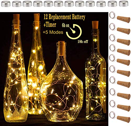 Book Cover SFUN Wine Bottle Lights with Cork, 5 Dimmable Modes with Timer 10 Pack -12 Replacement Battery Operated LED Silver Wire Fairy String Lights for DIY, Party, Decor,Christmas, Halloween,Wedding