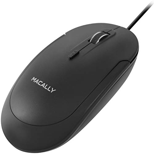 Book Cover Macally Silent Wired Mouse - Slim & Compact USB Mouse for Apple Mac or Windows PC Laptop/Desktop - Designed with Optical Sensor & DPI Switch - Simple & Comfortable Wired Computer Mouse (Black)