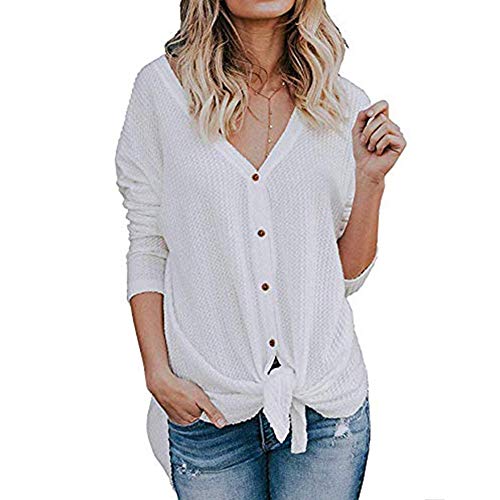 Book Cover Womens Waffle Tunic Knit Blouse Tie Knot Henley Tops Long Sleeve Loose Fitting Button Down Henley Shirts