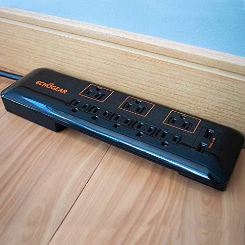 Book Cover Echogear Low Profile Surge Protector Power Strip with 8 Outlets & 2 USB Ports - Best Surge Suppressor with 2160 Joules of Protection - Slim Black Profile is Easy to Store & Wall Mountable