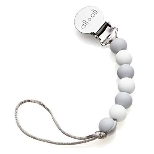 Book Cover Ali+Oli Modern Dummy Clip for Baby - 100% bpa Free Silicone Beads (Thin Grey) 2-in-1 Binky Holder for Newborn - Philips Avent (Thin Grey)