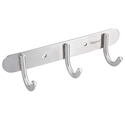 Book Cover Towel Hook Rack Brushed Nickel - 11-Inch Rail with 4 Coat Hooks on Wall Mounted for Bedroom, Bathroom, Foyer, Hallway with 304 Stainless Steel