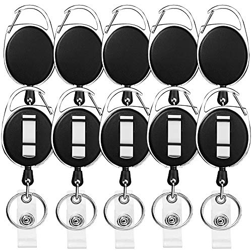 Book Cover Retractable Badge Holder with Carabiner Reel Clip and Key Ring for ID Card Key Keychain Holders Black 10 Pieces by Moever