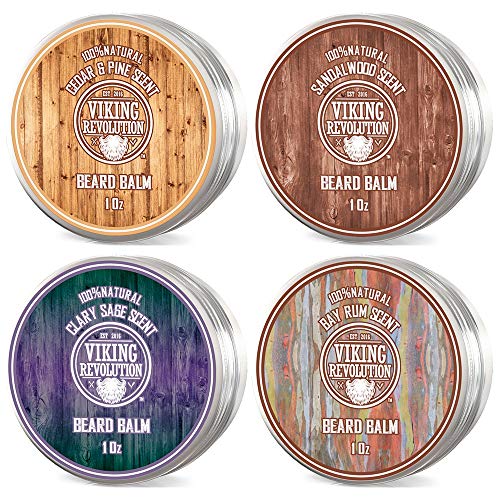 Book Cover 4 Beard Balm Variety Pack (1oz Each)- Sandalwood, Pine & Cedar, Bay Rum, Clary Sage- Styles, Strengthens & Softens Beards & Mustaches - Leave in Conditioner Wax for Men
