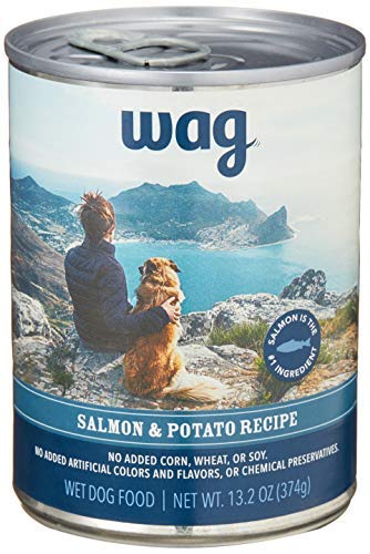 Book Cover Amazon Brand - Wag Wet Canned Dog Food, Salmon & Potato Recipe, 13.2 oz Can (Pack of 12)