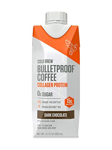 Book Cover Bulletproof Dark Chocolate Cold Brew Coffee Plus Collagen Protein, Keto Friendly with Brain Octane C8 MCT Oil and Grass Fed Butter, Sugar Free, Dark Chocolate, 12 Pack