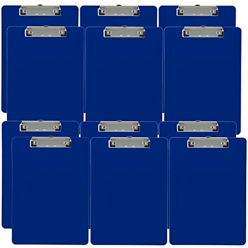 Book Cover Trade Quest Plastic Clipboard Opaque Color Letter Size Low Profile Clip (Pack of 12) (Blue)