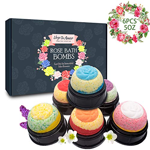 Book Cover 6 Large 5 Ounce Bubble Bath Bombs with 3D Flower Design & Individual Packing Gift Set, Rich in Natural Rose Essential, Perfect Gift Idea for Women, Man, Girls