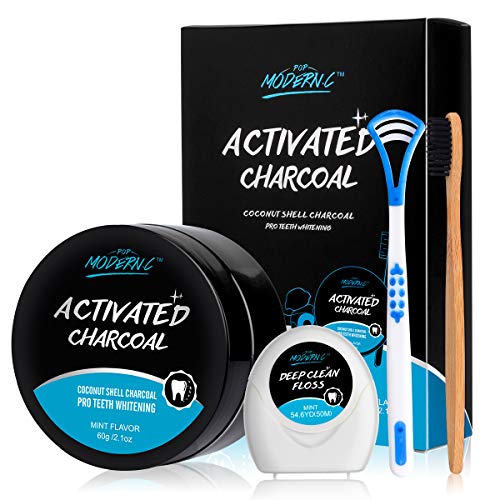 Book Cover Teeth Whitening Powder Activated Charcoal Coconut -2.1oz(60g)-Teeth Whitening Kit-Bamboo Toothbrush and Teeth Floss Teeth Whitener - Tooth Powder-Oral Care Teeth Stain Remover XMAS GIFT (MINT2)