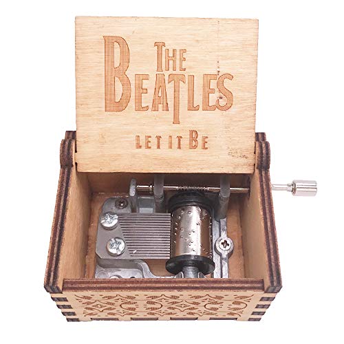 Book Cover The Beatles Music Box Hand Crank Musical Box Carved Wood Musical Gifts,Play Let it Be,Brown