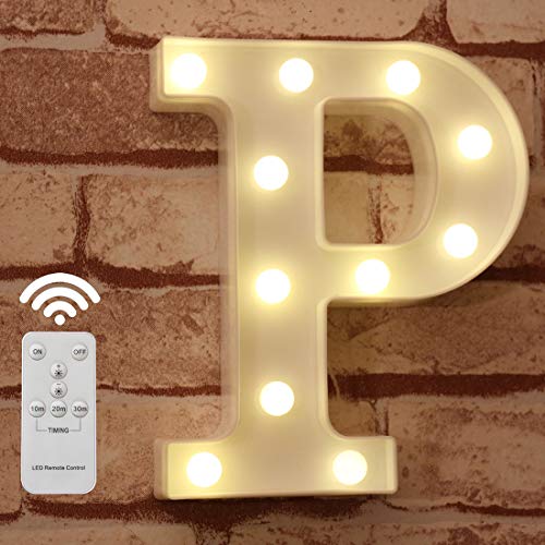 Book Cover Pooqla LED Marquee Letter Lights Alphabet Light Up Sign with Wireless Timer Remote Control Dimmable for Wedding Home Party Bar Decoration - RC - P