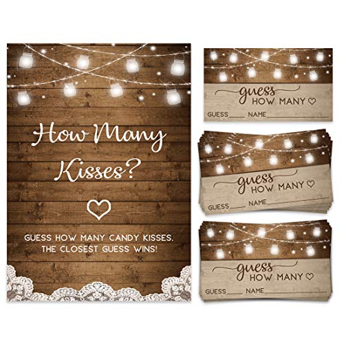 Book Cover How Many Kisses, Candy Jar Guessing Game, 50 Cards and Matching Sign, Bridal Shower Activity and Game