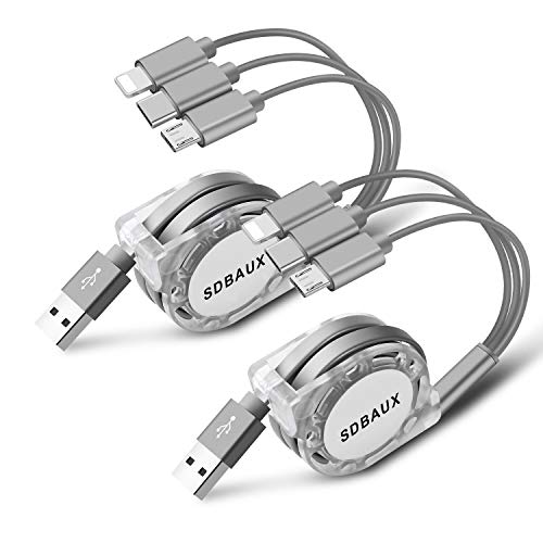 Book Cover SDBAUX Multi 3 in 1 USB Charger Cable Retractable 2Pack/3FT,with iP/Type C/Micro USB Ports Compatible with Phone 11 Xs Max Xr X 8 7 6 Plus Samsung Galaxy Google Pixel Huawei LG HTC(Charging Only)
