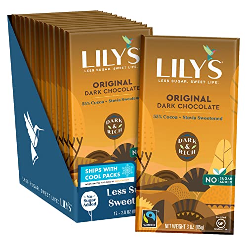 Book Cover LILY'S Original Dark Chocolate Style, Individually Wrapped, Gluten Free, Bulk No Sugar Added Sweets Bars, 3 oz (12 Count)