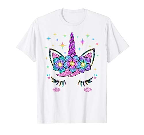 Book Cover Unicorn Costume Rainbow Face Girls T-Shirt