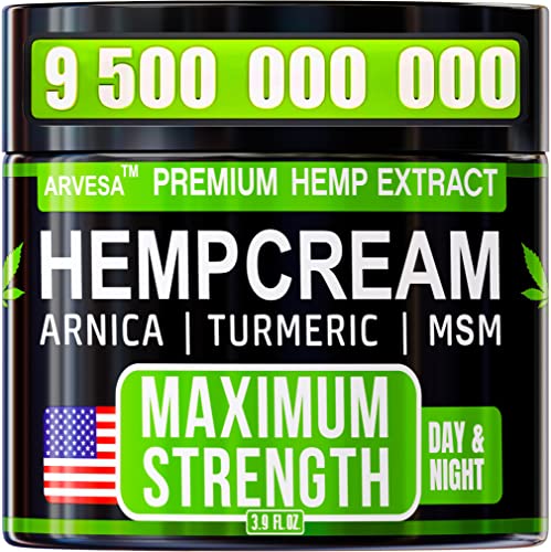 Book Cover Hemp Cream - Relieve Muscle, Joint, Back, Knee - Natural Hemp Oil Extract Gel Rub with MSM - Glucosamine - Arnica - Turmeric - Maximum Strength - Made in USA - 4 fl oz