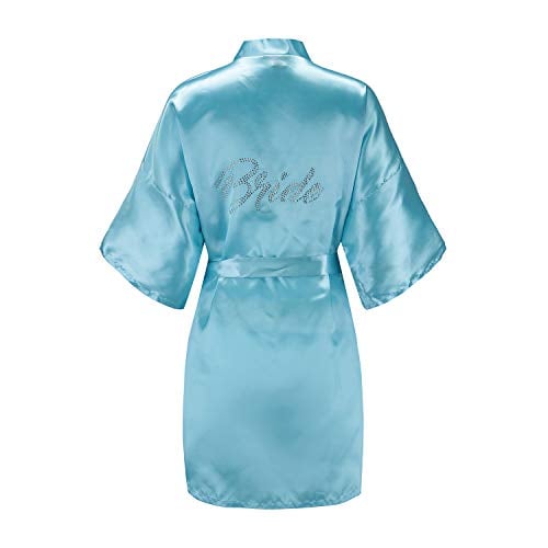 Book Cover EPLAZA Women's One Size Silver Rhinestones Bride Bridesmaid Short Satin Robes for Wedding Party Getting Ready