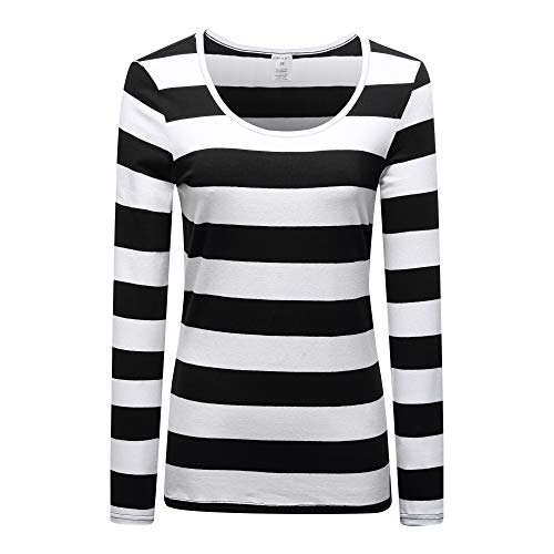 Book Cover OThread & Co. Women's Long Sleeve Striped T-Shirt Scoop Neck Tee