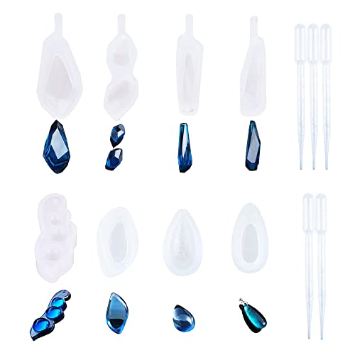 Book Cover 8 PCS Clear Jewelry Silicone Molds and 5 PCS Plastic Droppers, Jewelry Resin Casting Mold for Making Necklace Pendant Ring Pendant
