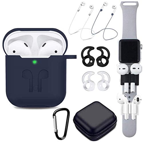 Book Cover TAOSANHU AirPods Case 9 in 1 Accessories Kits Protective Silicone Cover Skin(Front LED Visible) with Ear Hook Grips Airpods Staps/Clips/Tips/Zipper Case/Watch Band Holder