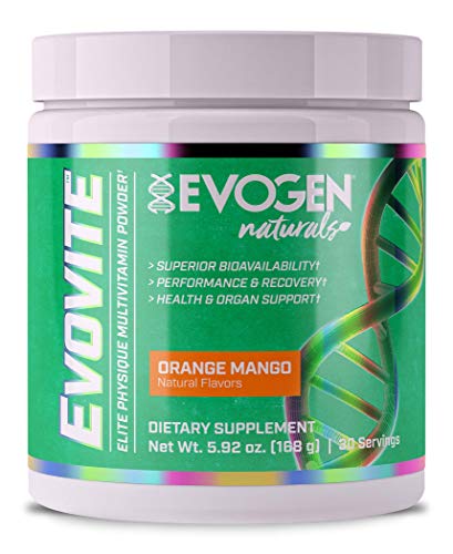 Book Cover Evogen Evovite Powder | Natural Vitamin & Mineral Powder with Chelated Minerals, Beta-Alanine, and Curcumin, Artificial Flavor, Color, and Sweetener Free | 30 Servings | Natural Orange Mango
