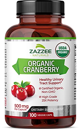 Book Cover Zazzee USDA Organic Cranberry 25:1 Extract, 12,500 mg Strength, 100 Vegan Capsules, Over 3 Month Supply, Potent 25:1 Standardized Extract, 100% Vegetarian, Non-GMO, All-Natural, Made in The USA