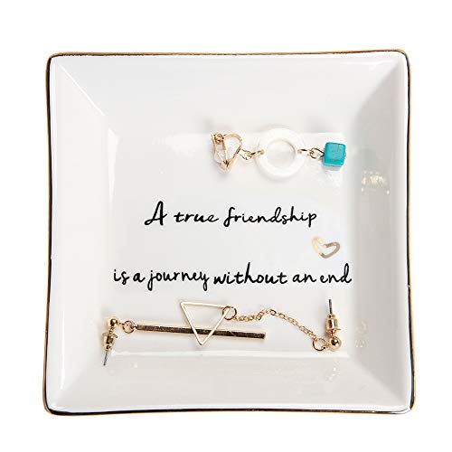 Book Cover HOME SMILE Friends Gifts for Her Ring Trinket Dish-A True Friendship is a Journey Without an end