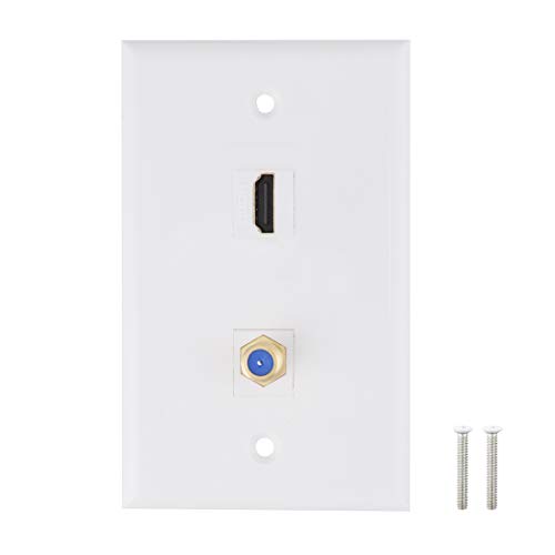 Book Cover HDMI Coax Wall Plate, 1 Port 4K HDMI Keystone Female to Female, 1 Port F Type Connector Coax Keystone Female to Female Wall Plate-White