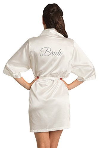 Book Cover Zynotti Women's Glitter Bride Bridesmaid Bridal Party Print Wedding Kimono Satin Robes