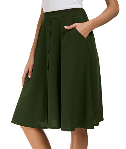 Book Cover Afibi Womens High Waisted A Line Pleated Midi Skirt Button Front Skirts with Pocket