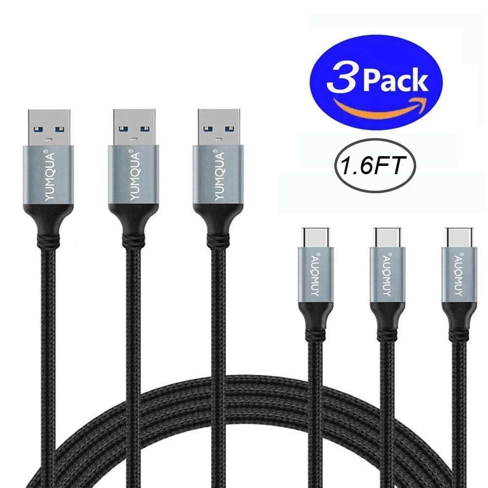Book Cover YUMQUA 3 Pack [1.6FT/0.5M] USB C Cable, Braided USB Type C Charging Cable Charger Cord for Google Pixel 3 XL/Pixel 2,Sony Xperia XA2 XA1/ XZ1 XZ2, Moto Z3 Play, Huawei P20 Lite/Honor 9, Asus and More