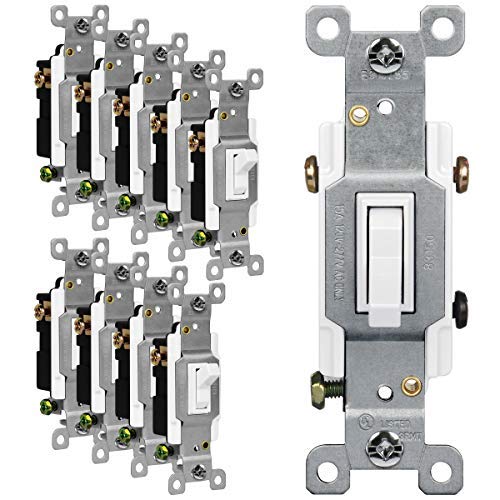 Book Cover ENERLITES Toggle Light Switch, 3-Way or Single Pole, 15A 120-277V, Grounding Screw, Residential Grade, UL Listed, 83150-W-10PCS, White (10 Pack), 10 Count