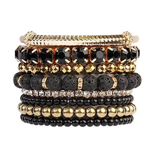 Book Cover RIAH FASHION Multi Color Stretch Beaded Stackable Bracelets - Layering Bead Strand Statement Wrap Bangles