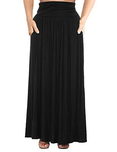 Book Cover ALLEGRACE Women's Plus Size Shirring High Waist Pleated Long Maxi Skirt with Pockets