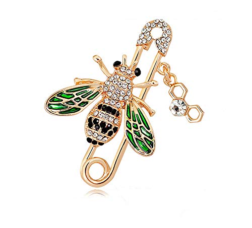 Book Cover Bee Brooch pins Women Enamel Crystal Insect Pin Lapel Pin Large Safety Pin