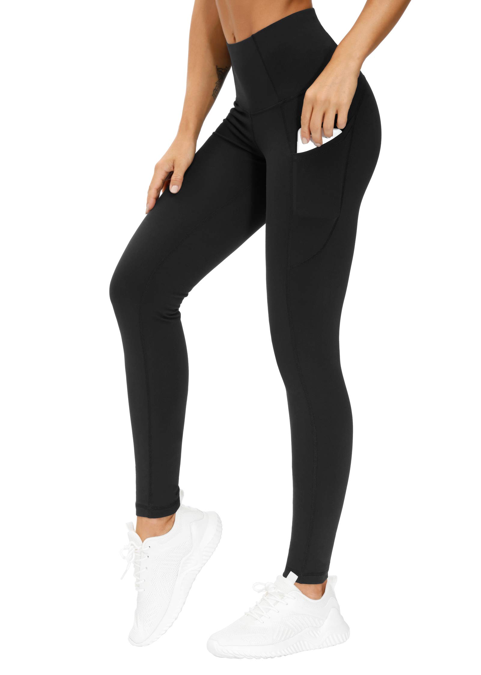 Book Cover THE GYM PEOPLE Thick High Waist Yoga Pants with Pockets, Tummy Control Workout Running Yoga Leggings for Women X-Small Black