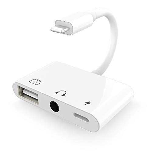 Book Cover USB 3 Camera Adapter,3 in 1 USB Female OTG Adapter with 3.5 mm Headphone Jack + Charging Splitter Compatible with i-Phone 12 11 X 8,Support Card Reader,MIDI Interface,USB Ethernet Adapter,Hubs